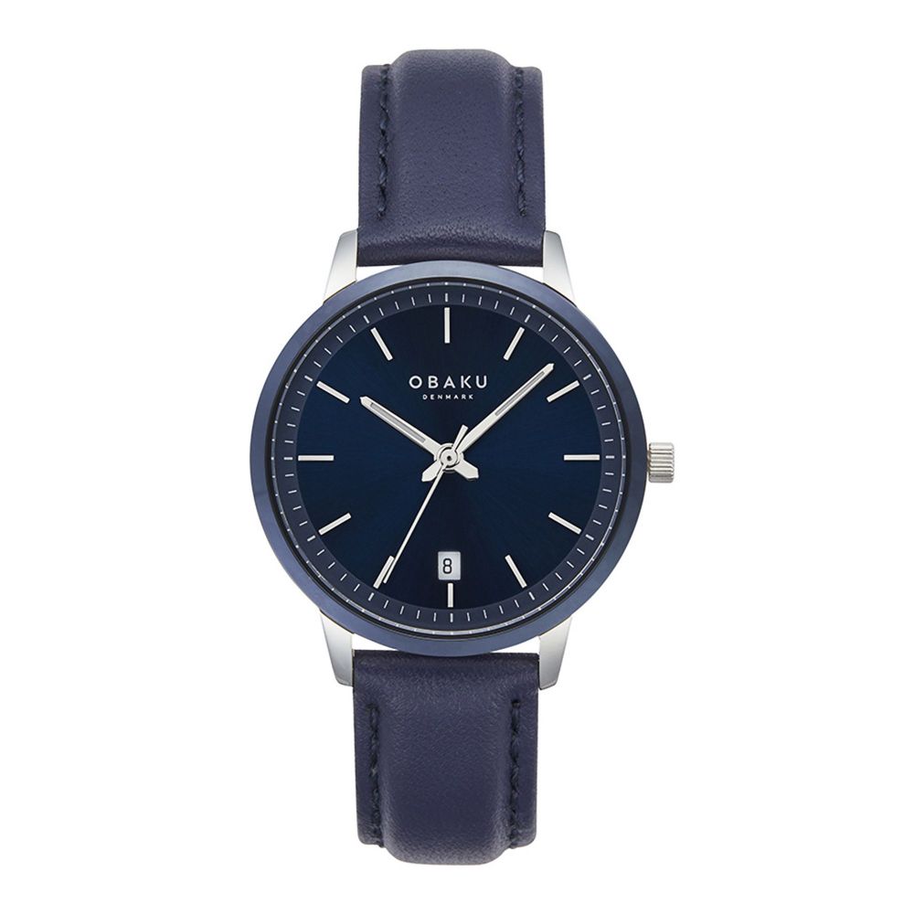 Obaku Women's Denmark Navy Blue Round Dial With Plain Strap Analog Watch, V270LDHLRL