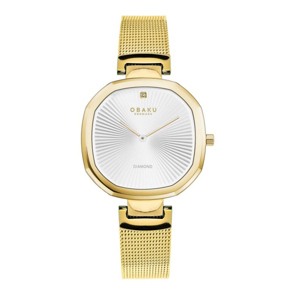 Obaku Women's White Square Dial With Yellow Gold Bracelet Analog Watch, V277LXGIMG