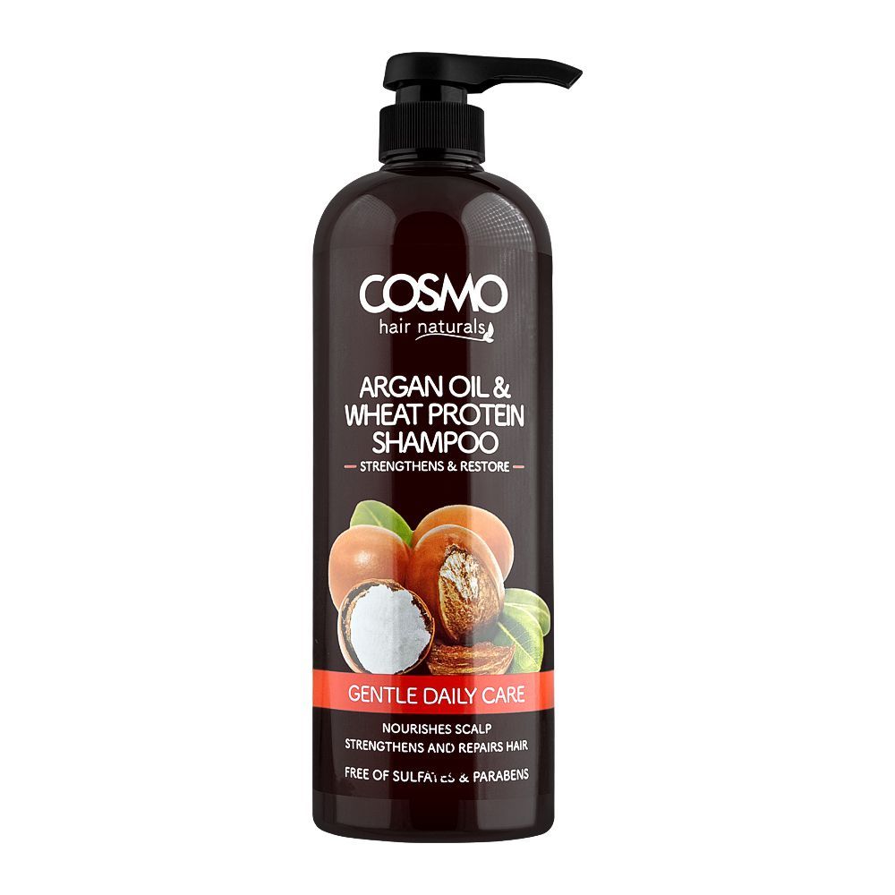 Cosmo Hair Naturals Gentle Daily Care Argan Oil & Wheat Protein Shampoo, Strengthens & Repairs Hair, 1000ml