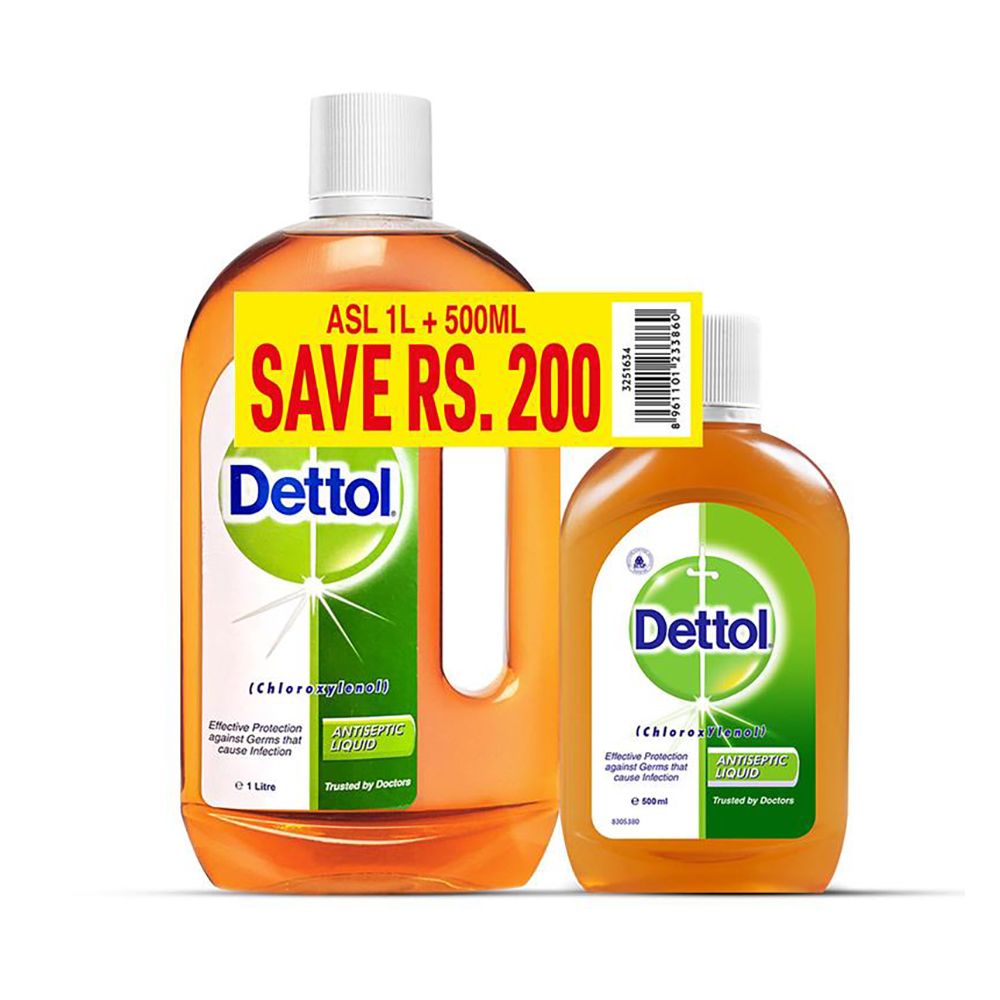 Dettol Antiseptic Liquid, 1000ml+500ml, Save Rs.200/-