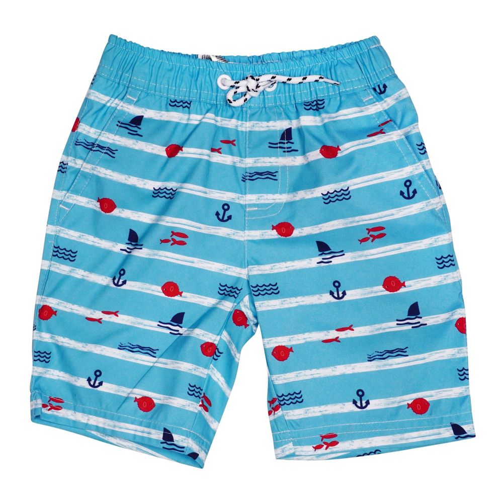 Children's Clothing Boys Shorts Sea Wave Design, Turquoise, V-B471