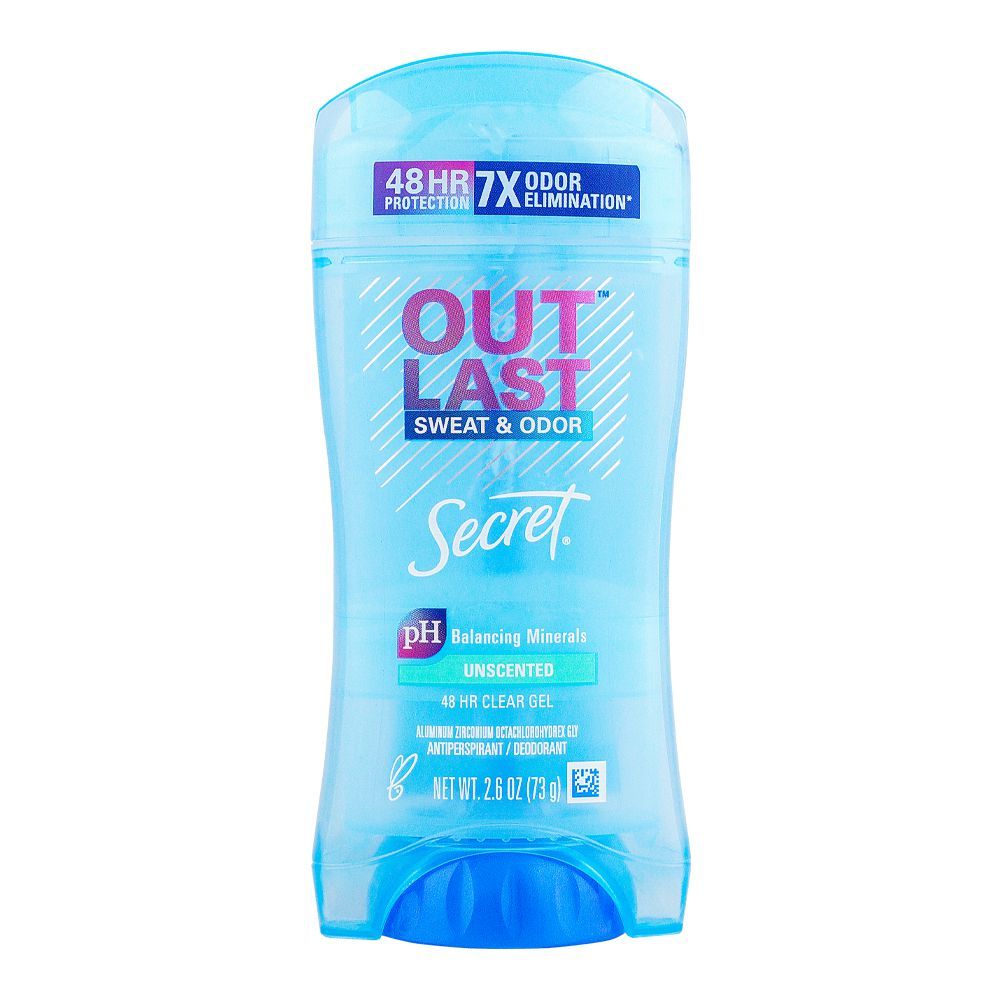 Secret Outlast Sweat & Odor PH Balancing Minerals Unscented 48H Clear Gel Deodorant, For Women, 73g