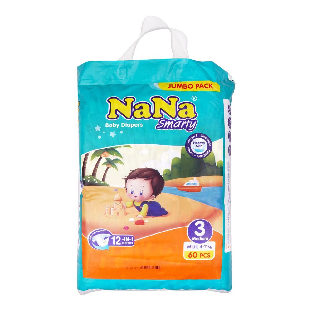 Nana Smarty Baby Diapers, No. 3, Medium, 6-11 KG, 60-Pack