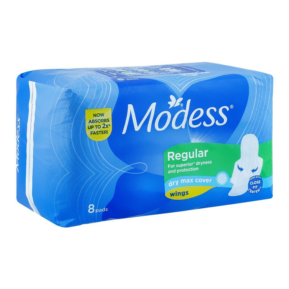 Modess Regular Dry Max Cover, Wings Pads, 8-Pack