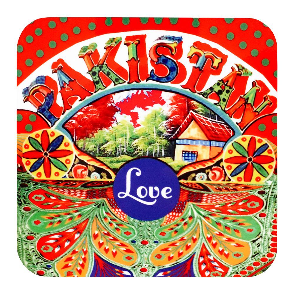 Star Shine Truck Art, Love Pakistan 3.5x3.5 Inch Wooden Coaster, WTM01