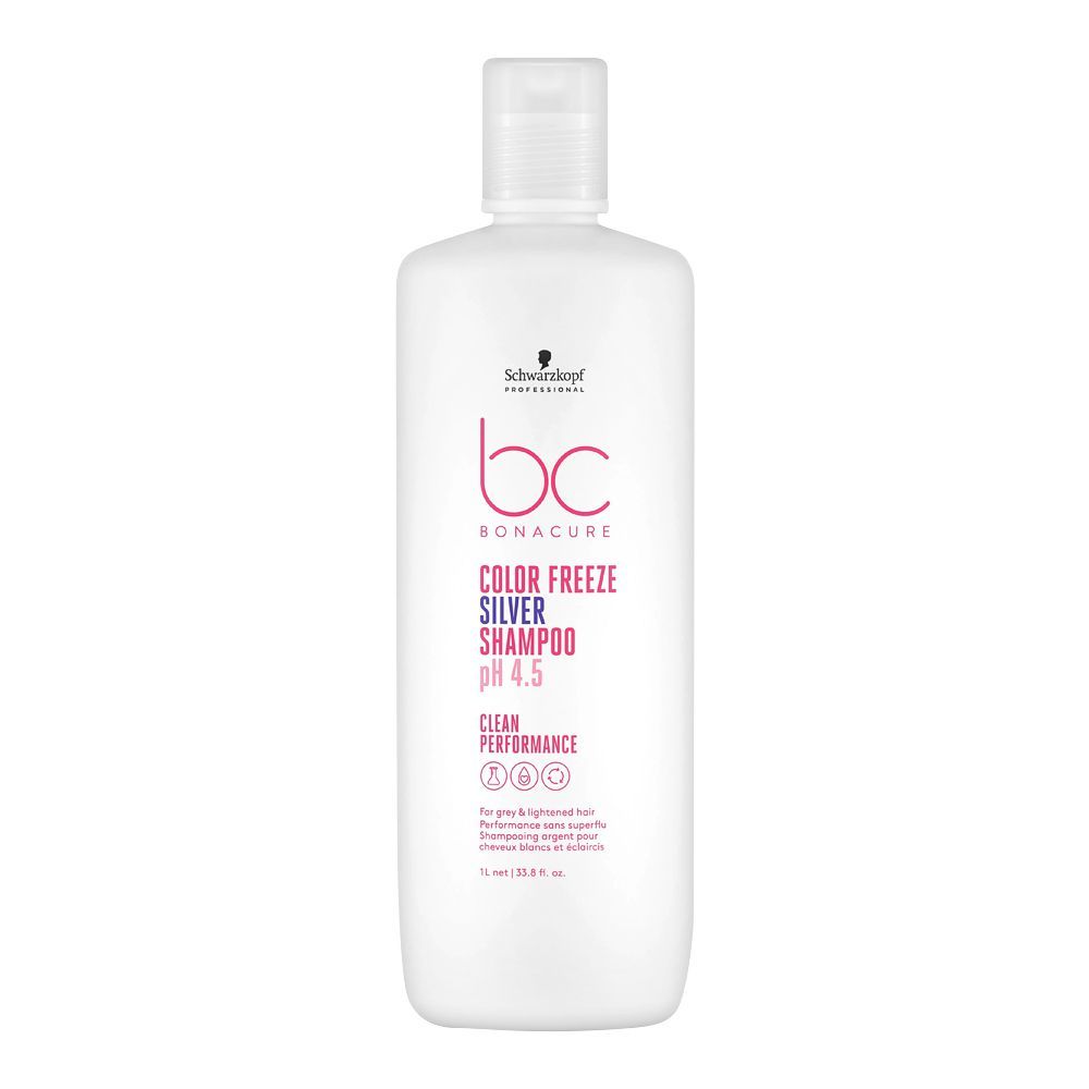 Schwarzkopf BC Bonacure Color Freeze Silver PH 4.5 Clean Performance Shampoo, For Grey & Lightened Hair, 1 Liter