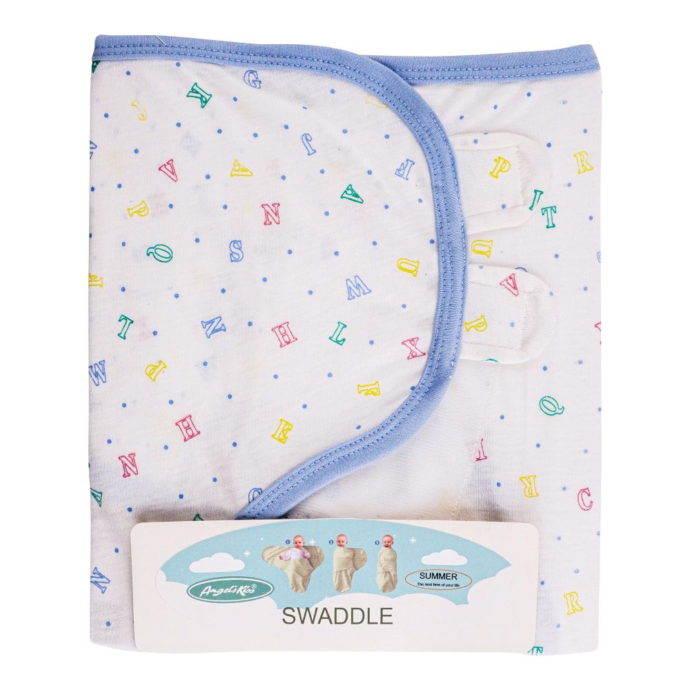 Angel's Kiss Baby Swaddle, Alphabetical Design, Blue