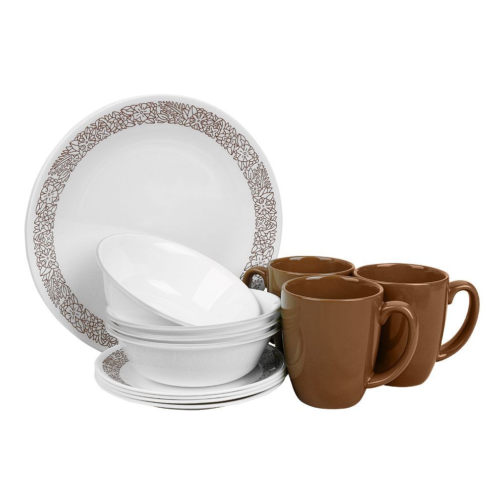 Corelle Classic Dinnerware Set, Woodland Brown 16-Pack, 16S-WDB-PH