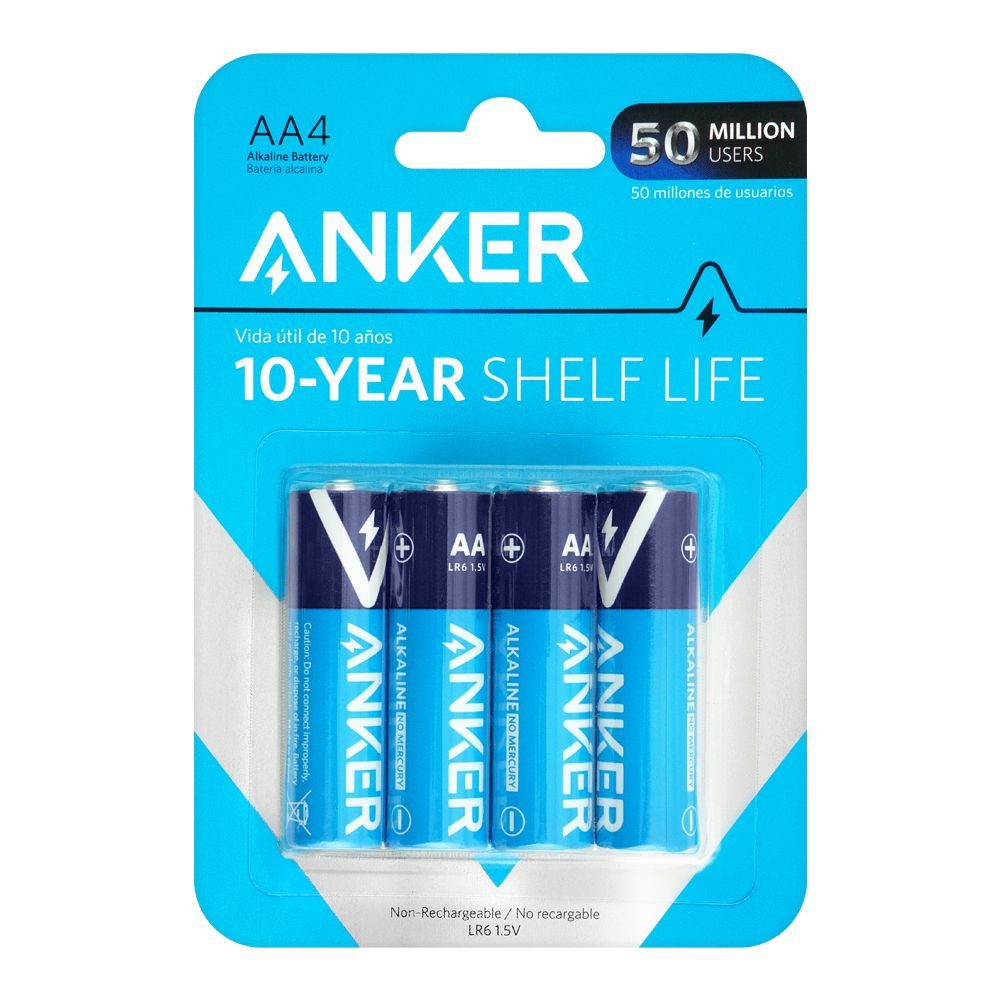 Anker Long Lasting Alkaline Non-Rechargeable Batteries, AA4, B1810H12