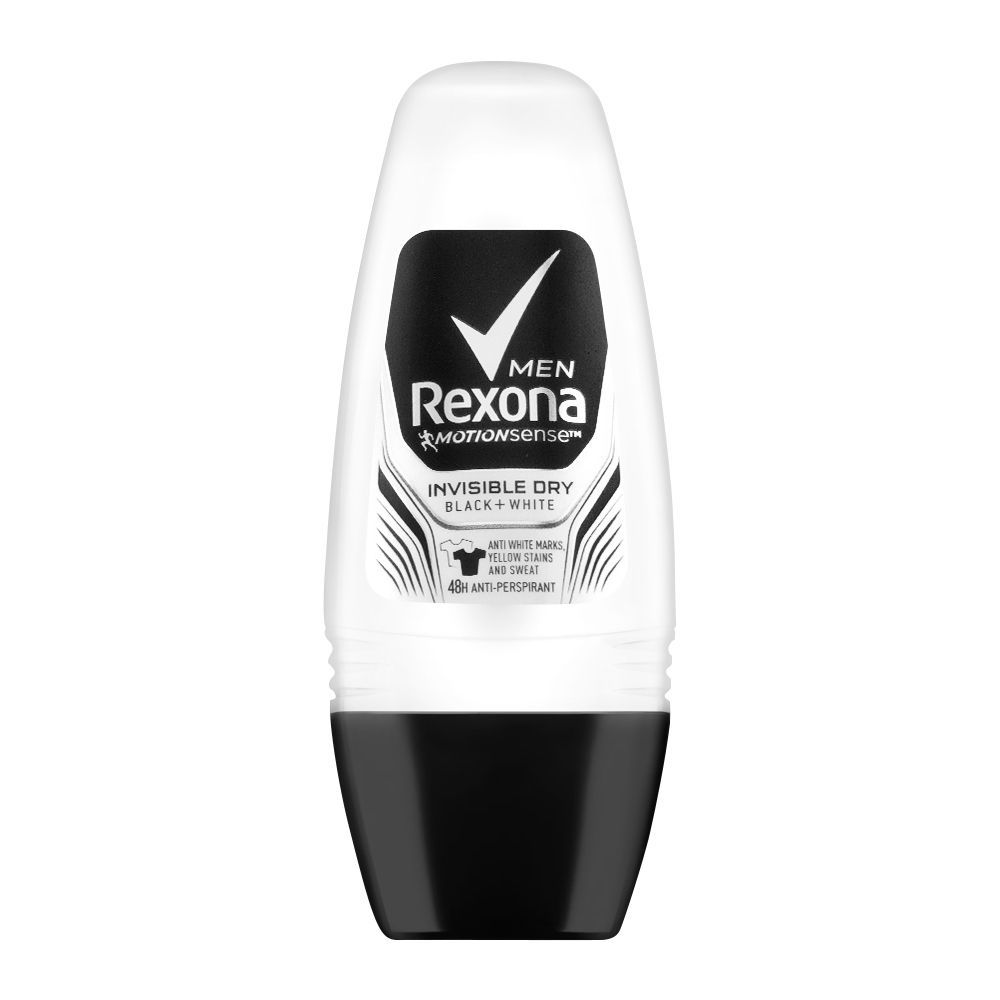 Rexona Men Motion Senses Invisible Dry Black + White 48H Anti-Perspirant Roll On, 50ml