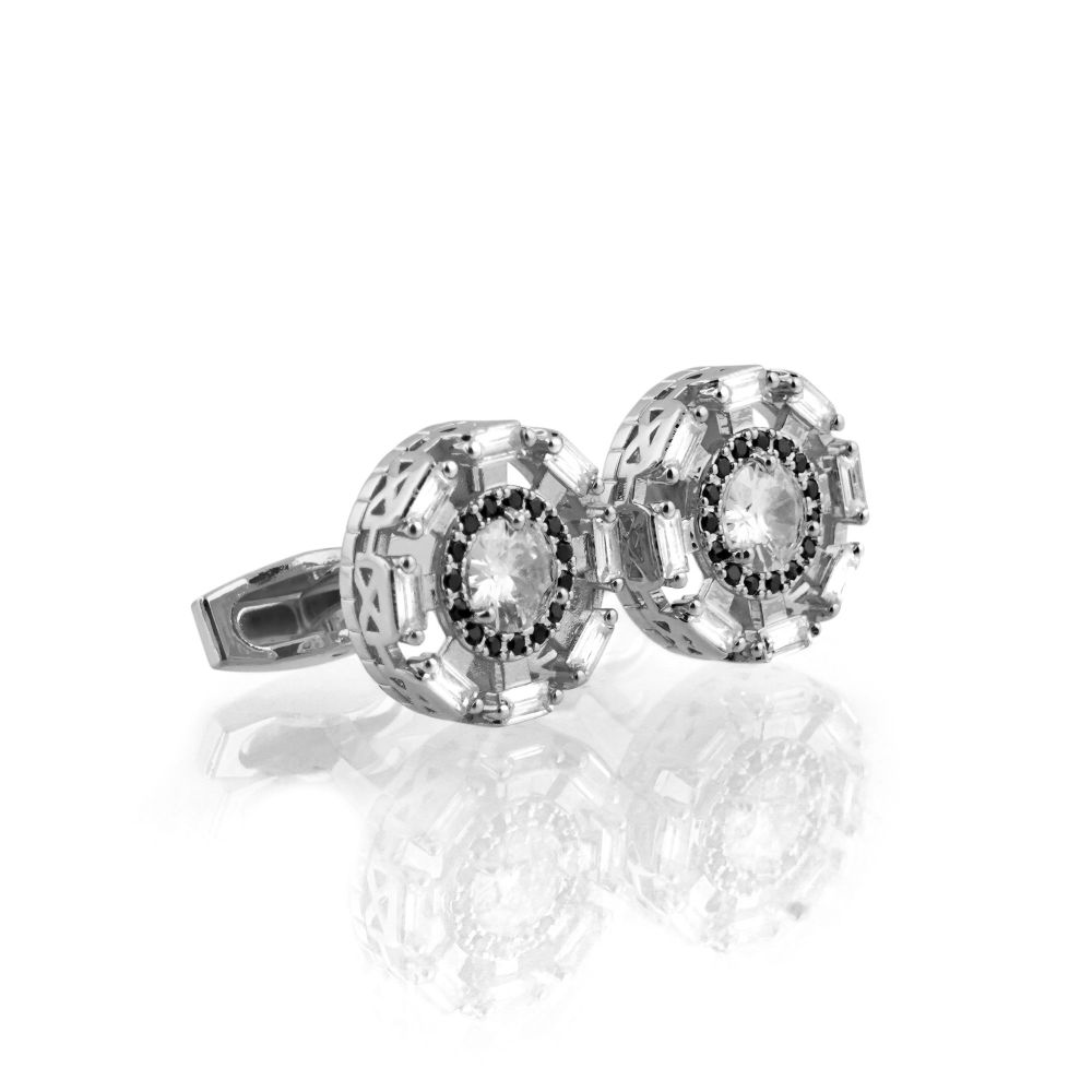 Cufflinks For Men, Silver, CZ-1