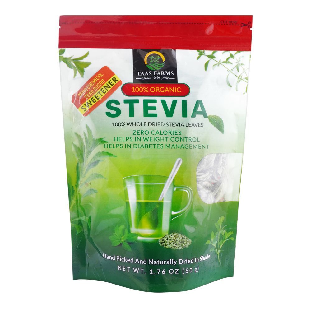 Taas Farms 100% Organic Stevia Leaves, Hand Picked, 50g