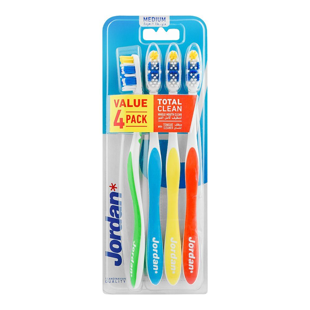 Jordan Whole Mouth Total Clean Toothbrush, Medium, 4-Pack