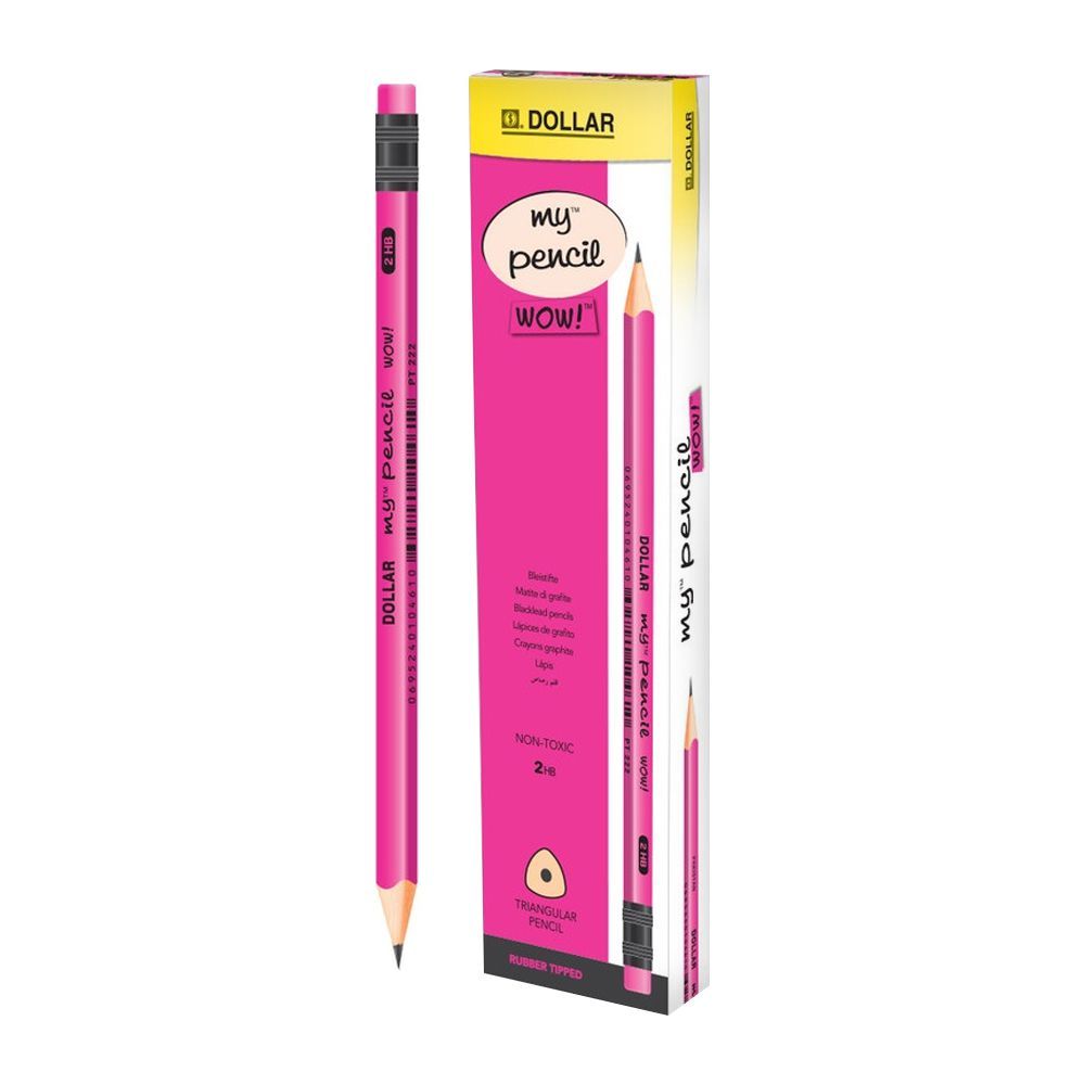 Dollar My Pencil Wow! Black Lead Pencil With Eraser HB 2, Pink Body, 12-Pack, PT222