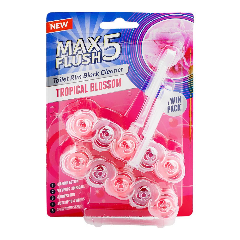 Wc Block Cleaner Max 5 Flush Toilet Rim Block Cleaner, Tropical Blossom, 2 x 45g
