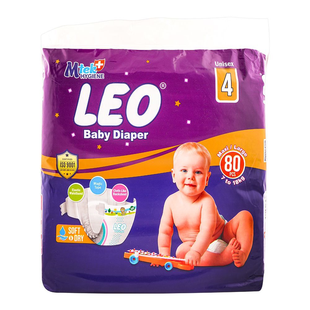 Leo Soft & Dry Baby Diaper No. 4, Maxi/Large, 7 To 18 KG, 80-Pack