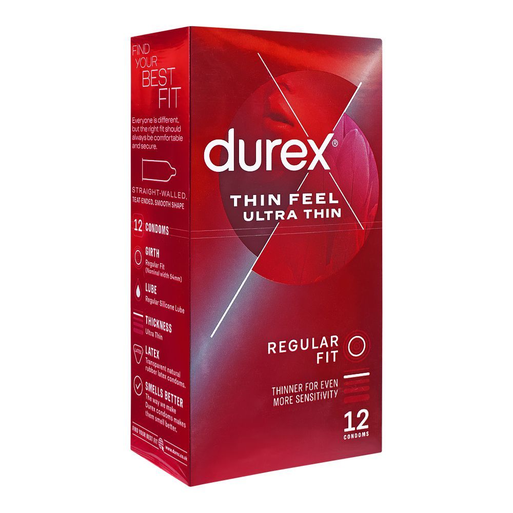 Durex Thin Feel Ultra-Thin Regular Fit Condom, 12-Pack