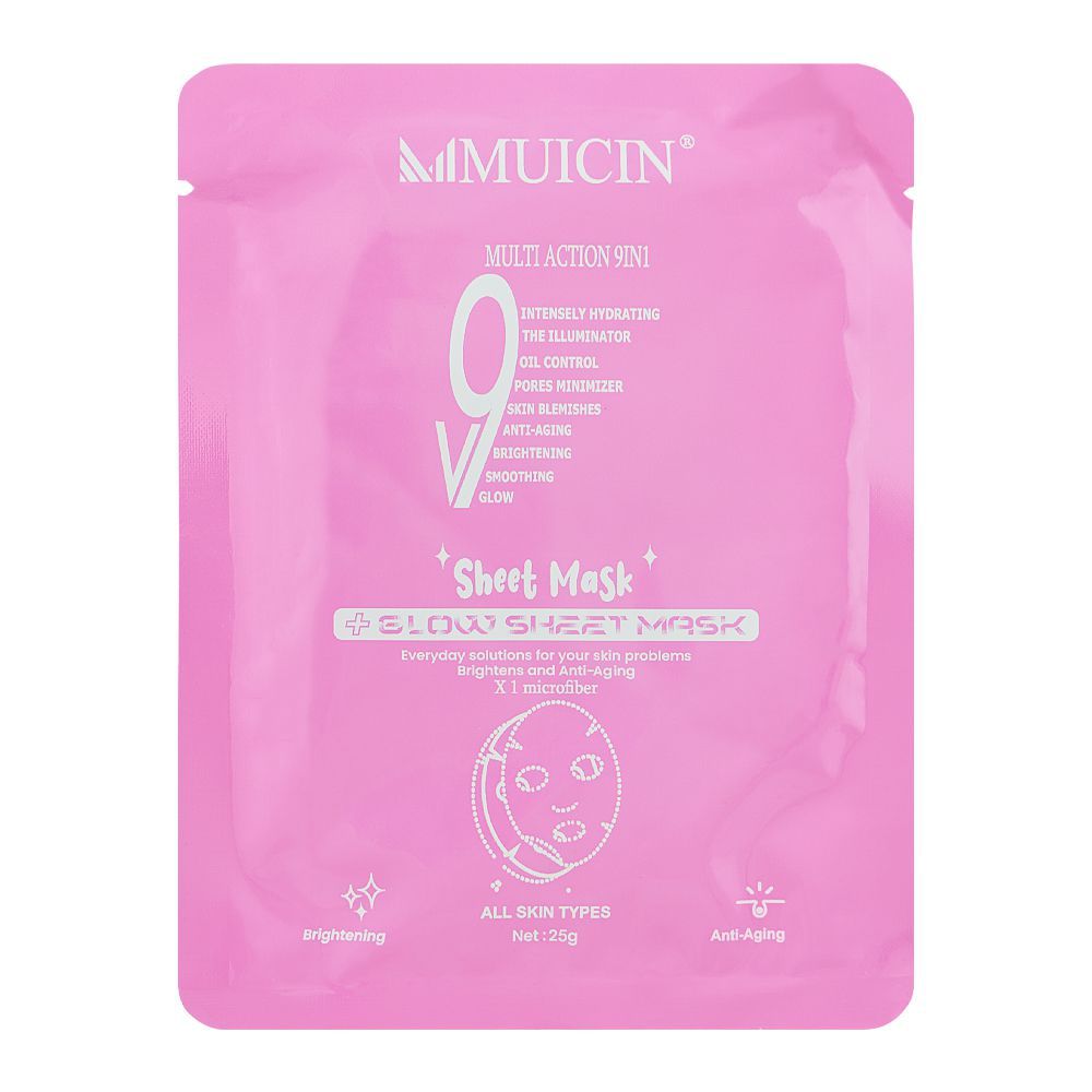 Muicin V9 Multi Action 9-In-1 Intensely Hydrating Glow Sheet Mask, For All Skin Types, 25g