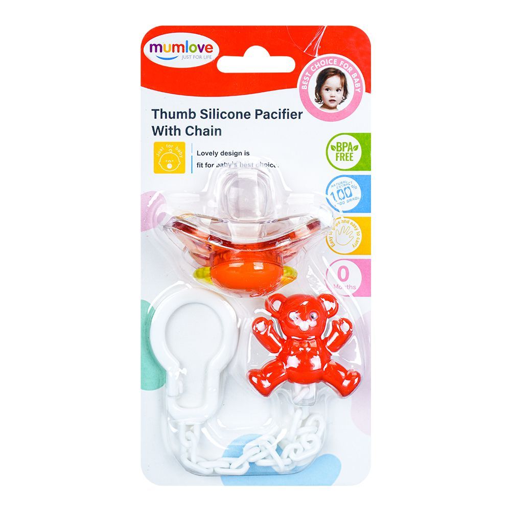 Mum Love Thumb Silicone Pacifier With Chain, Red, P1039