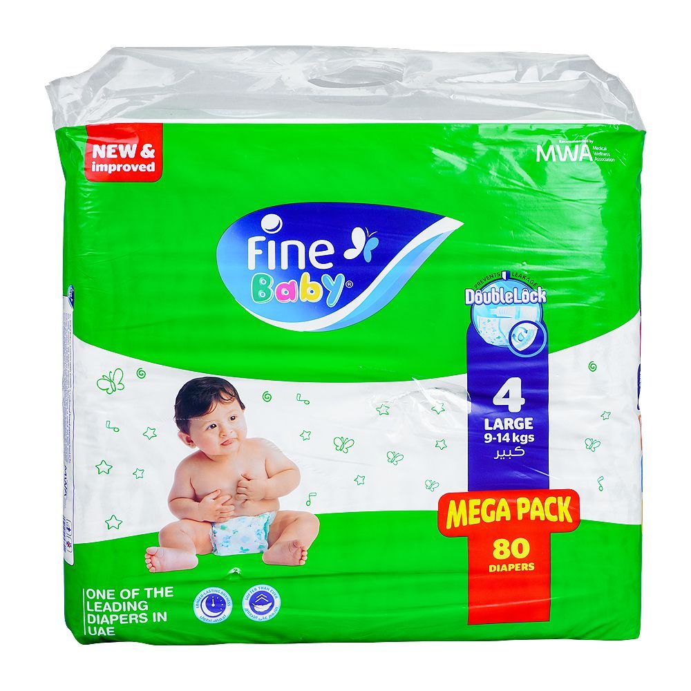 Fine Baby Diapers No. 4 Large, 9-14 KG Mega Pack, 80-Pack