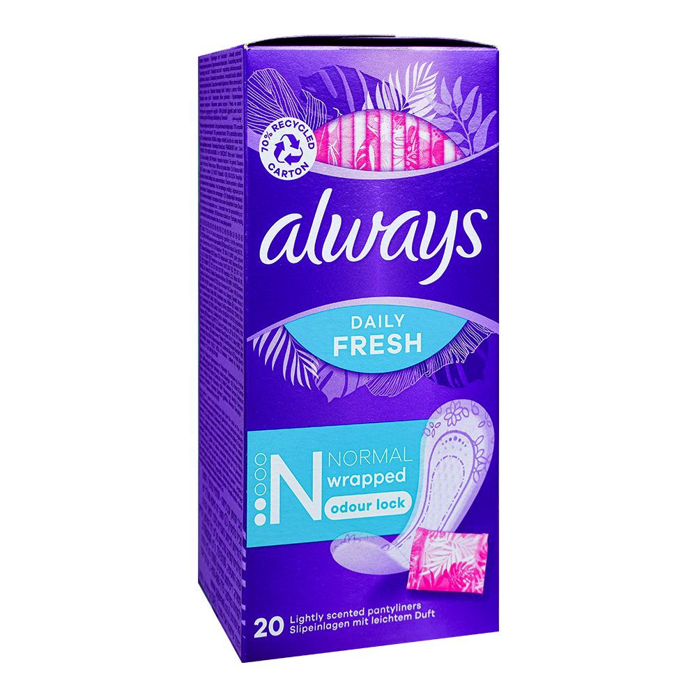 Always Daily Fresh Normal Wrapped Odour Lock Panty Liners, 20-Pack