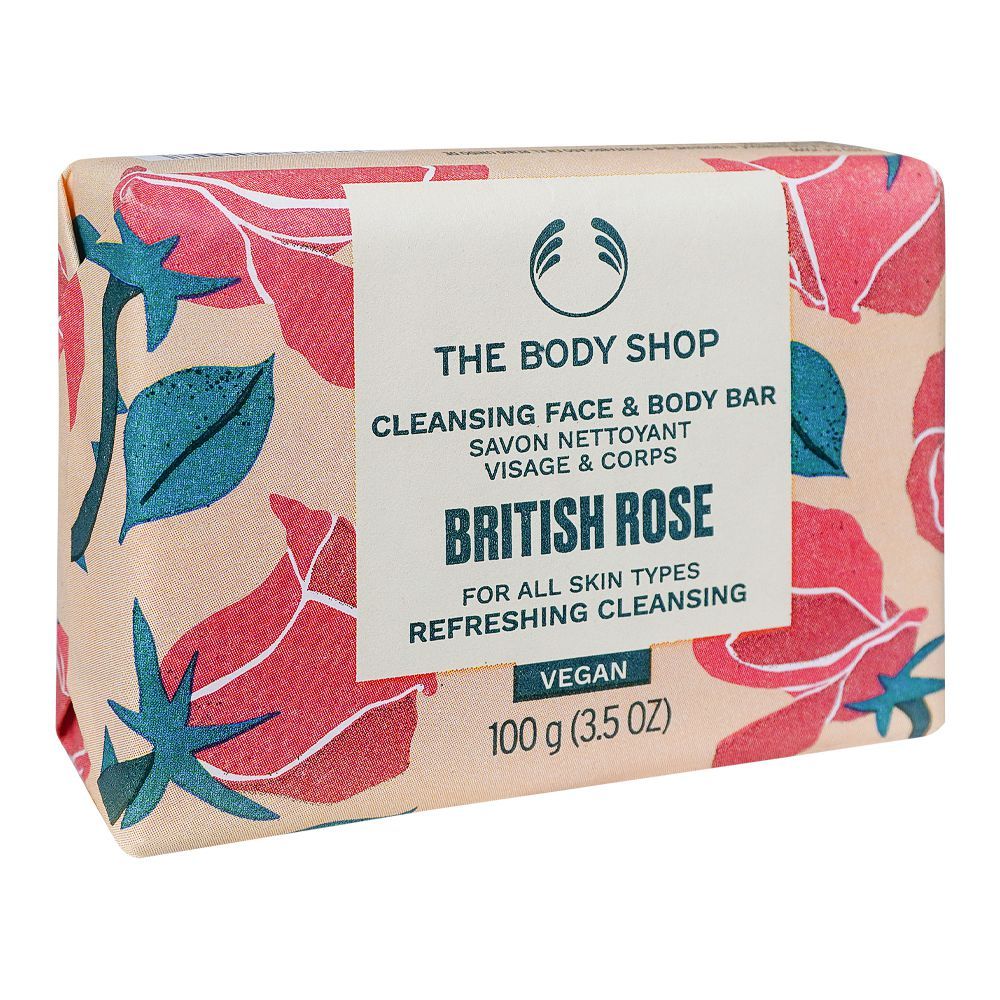 The Body Shop British Rose Cleansing Face & Body Bar, For All Skin Types, 100g