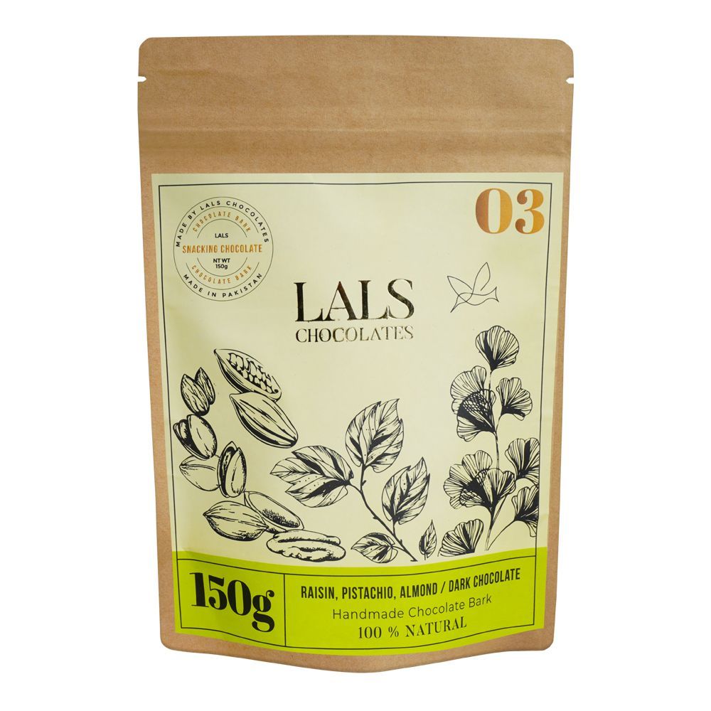 Lals Chocolate Raisin, Pistachio & Almond Dark Chocolate Pouch, 150g