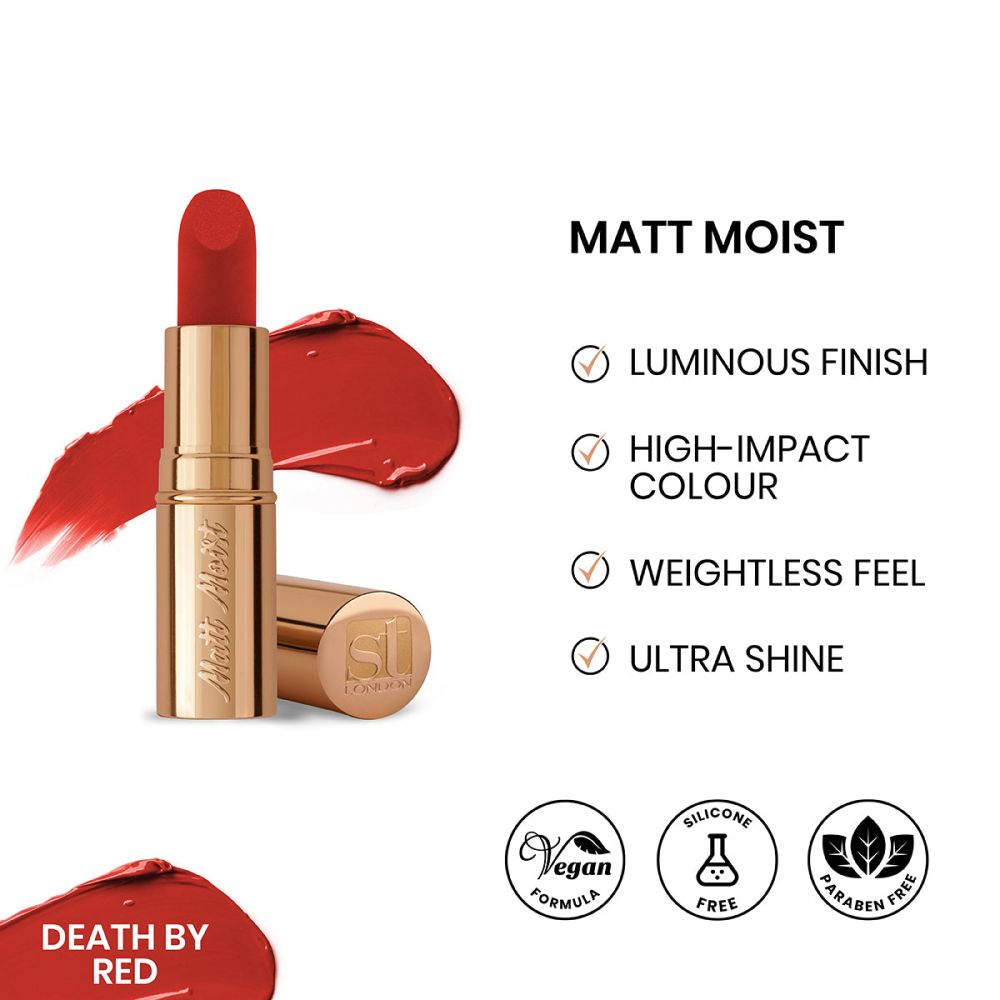 ST London Matte Moist Long Lasting Lipstick, Death By Red