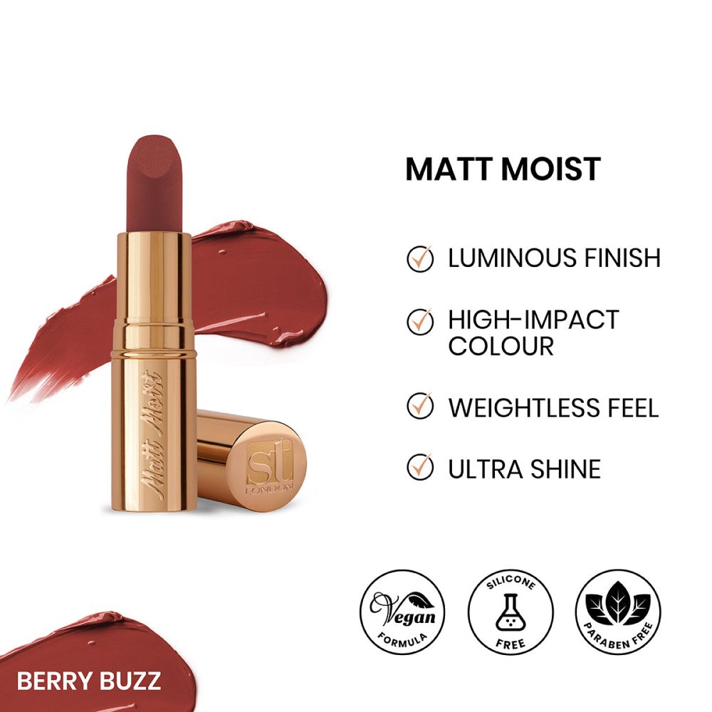 ST London Matte Moist Long Lasting Lipstick, Berry Buzz