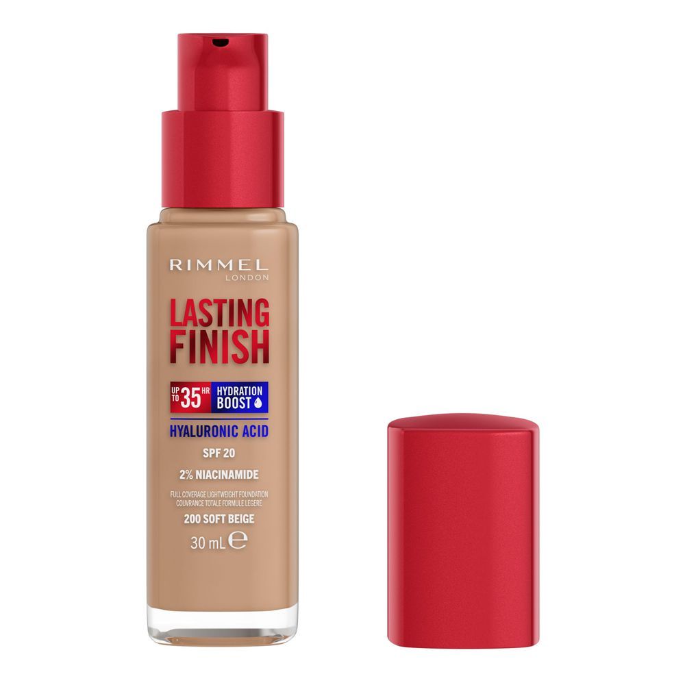 Rimmel London Lasting Finish Upto 35 Hour Hydration Boost Foundation, 200 Soft Beige, 30ml