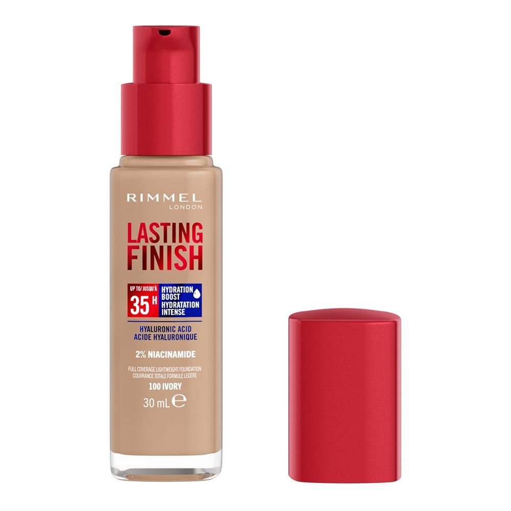 Rimmel London Lasting Finish Upto 35 Hour Hydration Boost Foundation, 100 Ivory, 30ml