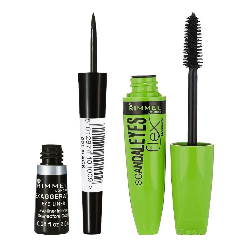 Rimmel London Scandaleyes Flex Mascara 12ml + Scandaleyes Exaggerate Liquid Eyeliner 2.5ml, Intense Color, Long-Wearing, Waterproof, Bold Eyes, Offer Pack