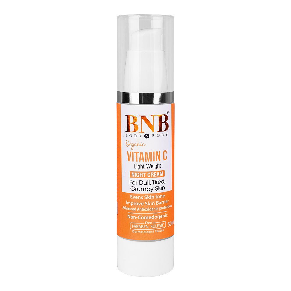 BNB Organic Vitamin C Light Weight Night Cream, For Dull, Tired, Grumpy Skin, Paraben & Sulphate Free, 50ml