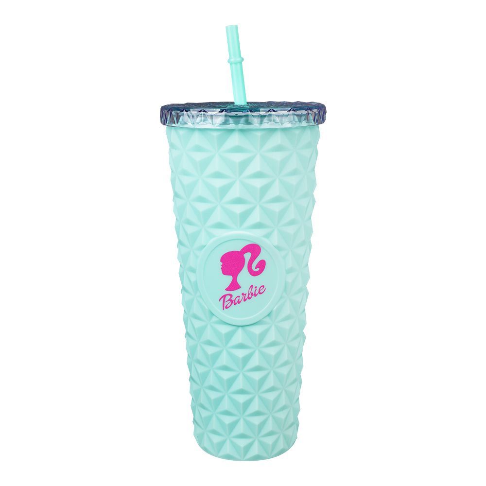 Barbie Sparkle Plastic Straw Cup With Straw, Water Cup Drinking Bottle, Sea Green, NL8807