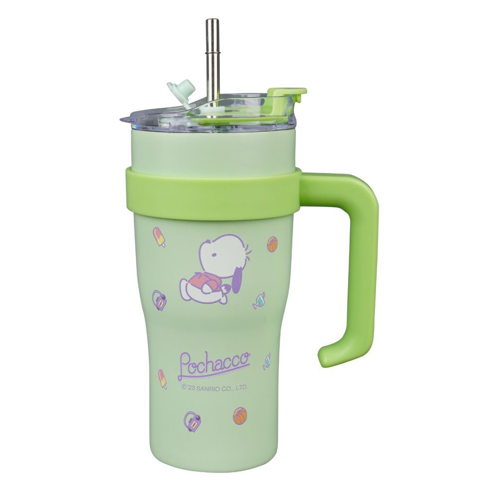 Pochacco Plastic Tumbler Water Bottle With Straw & Handle, Green, Travel Mug