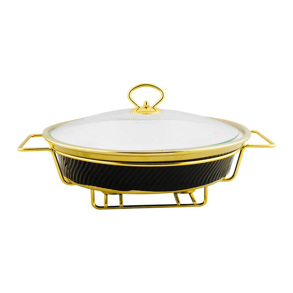 Brilliant 12" Round Casserole Serving Food Warmer Dish With Candle Stand Rack, BR1006