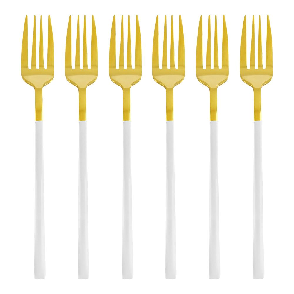 Chucan Stainless Steel Table Fork Set, White & Gold, 6-Pack, CC-002