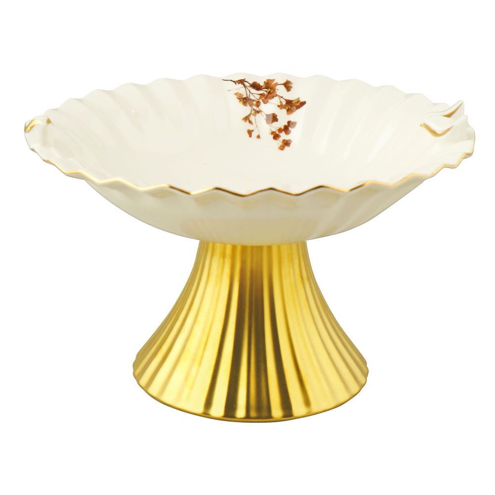 Angela 9" Floral Serving Bowl with Base, Ideal For Desserts, Fruits, Snacks & Table Decor, BRD332