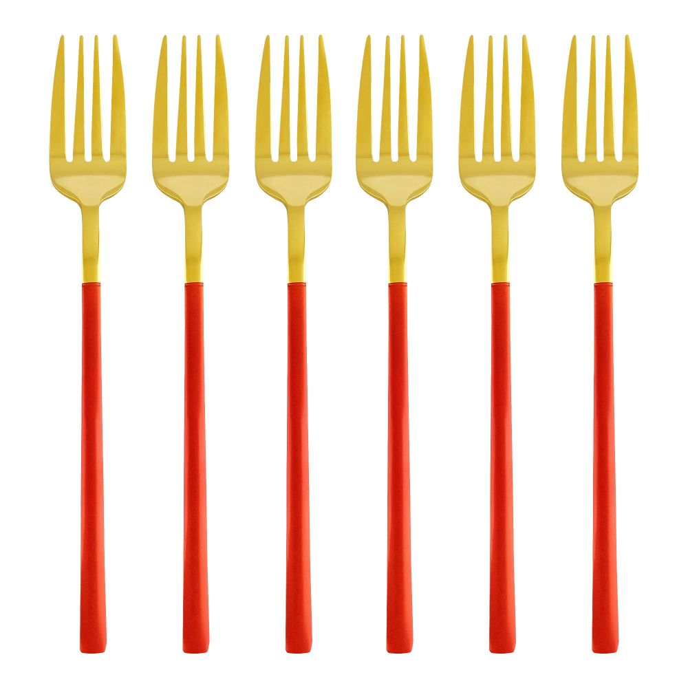 Chucan Stainless Steel Table Fork Set, Red & Gold, 6-Pack, CC-005