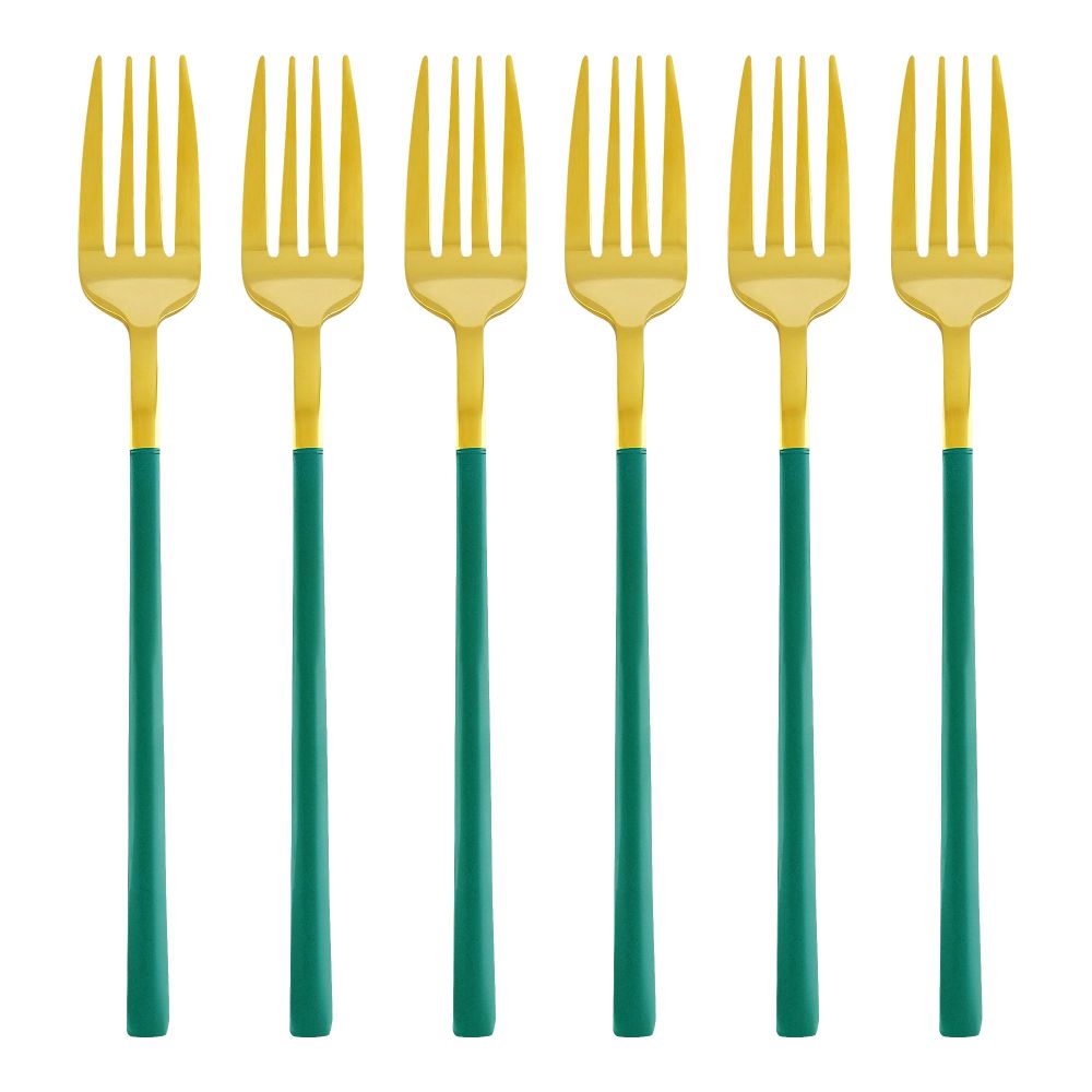 Chucan Stainless Steel Table Fork Set, Green & Gold, 6-Pack, CC-011