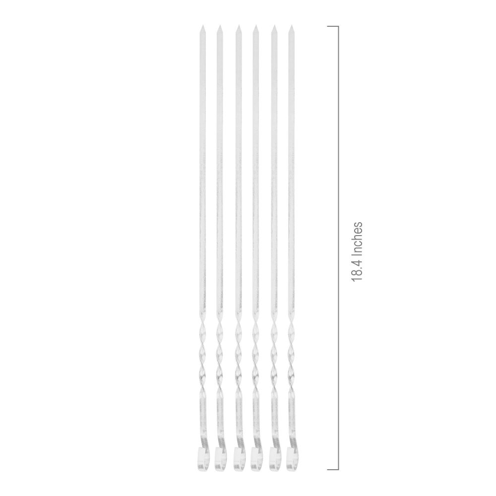 Shangrilla BBQ Stick Plain Iron China Patti Medium, 18.4 Inches BBQ Sticks, Ideal For Seekh Kebab, BBQ, Tikka Boti, 6-Pack