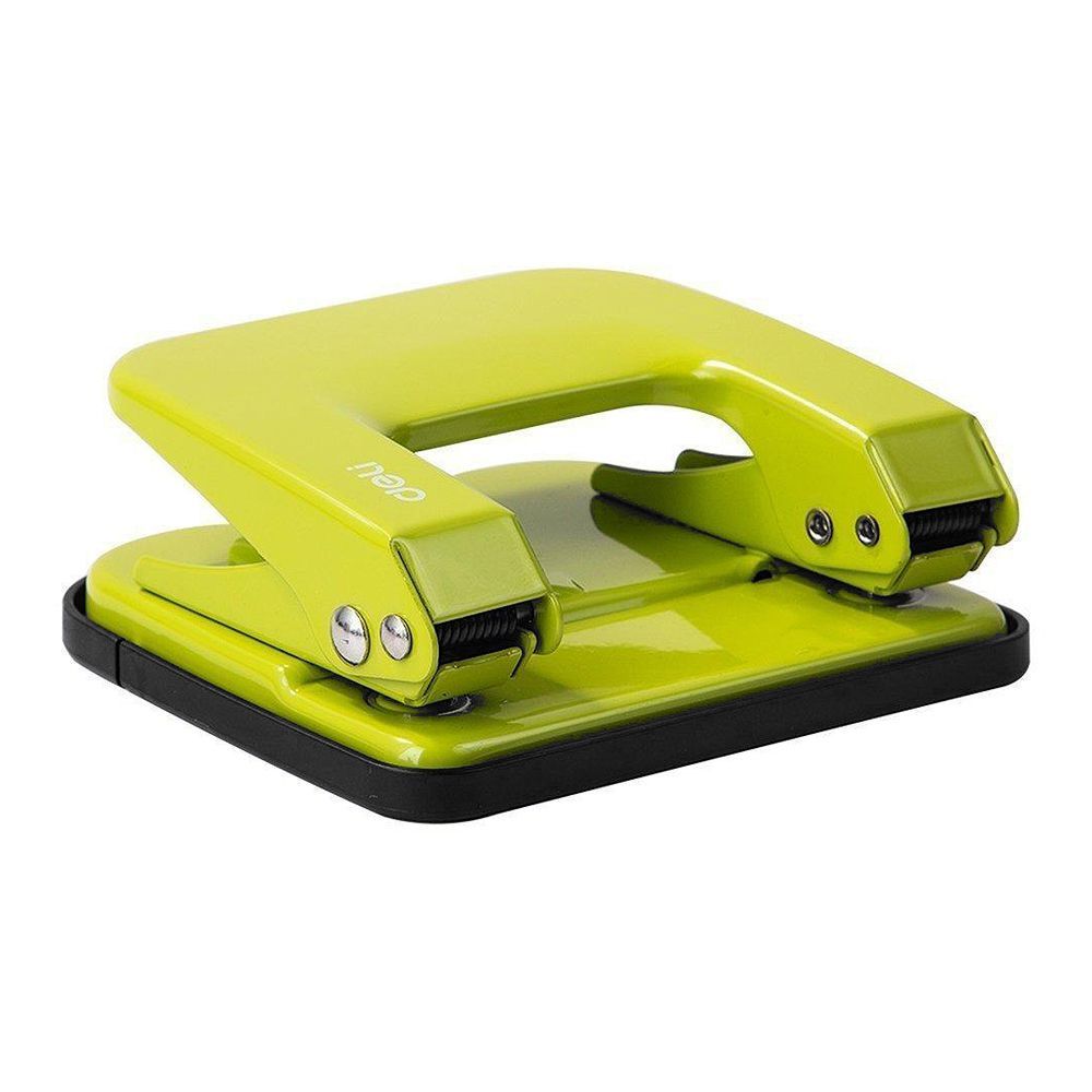 Deli Metal Hole Punch Machine With Lock, 5.5mm Hole Size, 12mm Depth, 80mm Gap, 20 Sheet Limit, Medium, Green, E0137