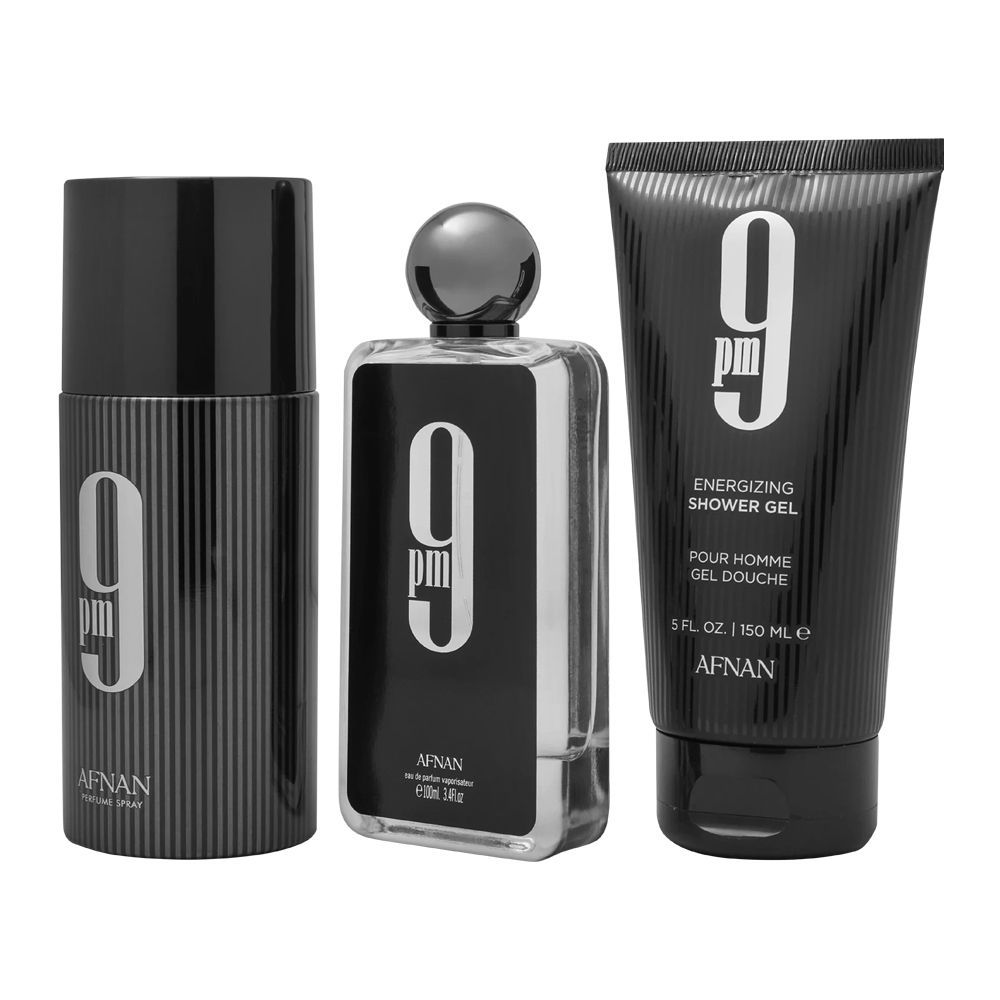 Afnan 9PM Gift Set, For Men, Eau de Parfum 100ml + Shower Gel 150ml + Deodorant Spray 150ml