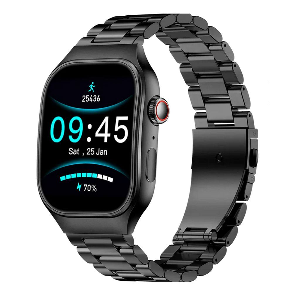 Zero 2.01" HD Display Glory Curved Stainless Steel Smart Watch, BT Calling, IP67 Water Resistant, Gun Metal