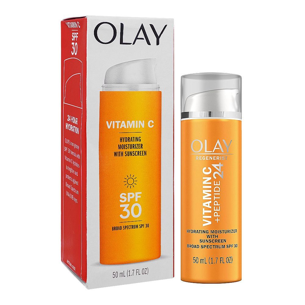 Olay Vitamin C Hydrating Moisturizer With Sunscreen, SPF30, No Parabens, Non-Greasy, 50ml