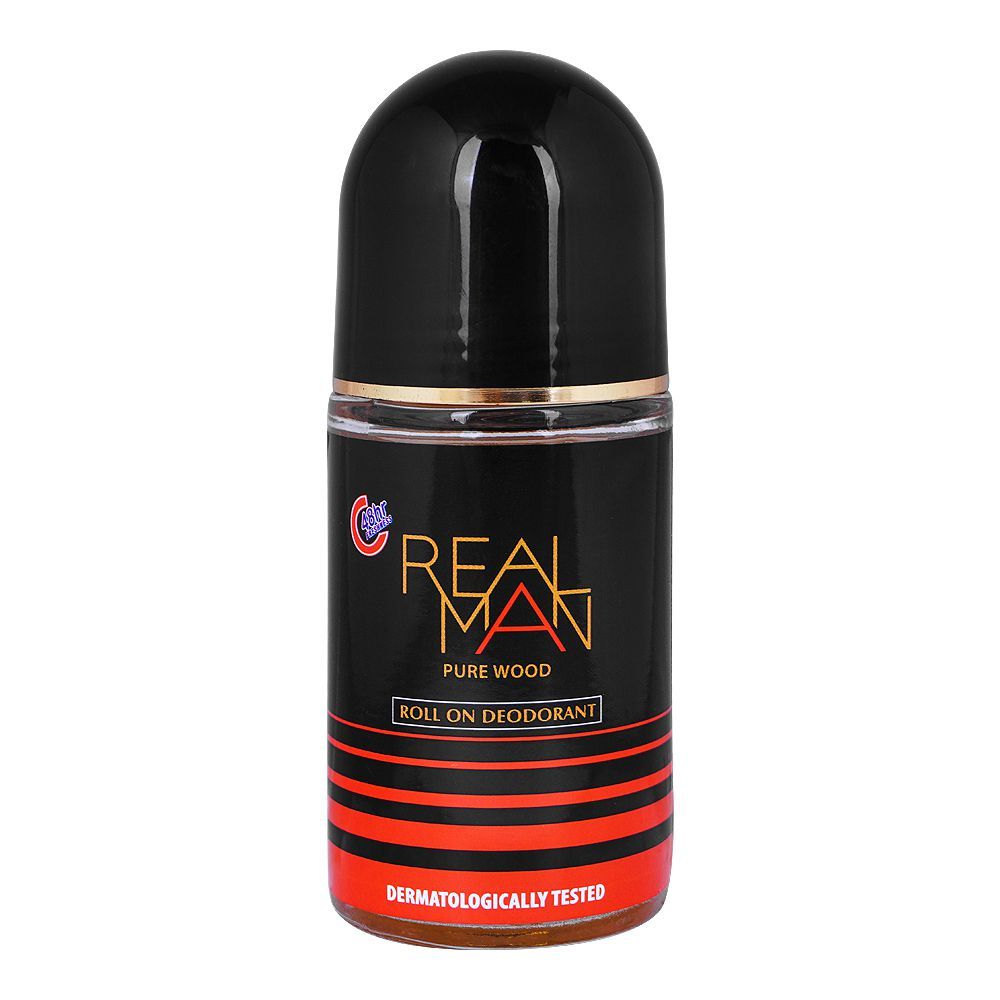 Real Man Pure Wood Deodorant Roll On, 48 Hours Lasting, Dermatologist Tested, For Men's, 50ml