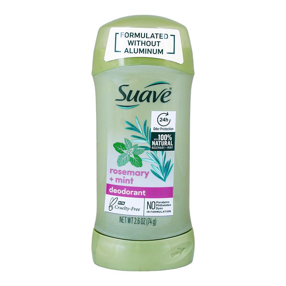 Suave Rosemary+Mint Deodorant Stick, Cruelty Free, No Parabens & Aluminum, 24 Hours Lasting, For Women's, 74g