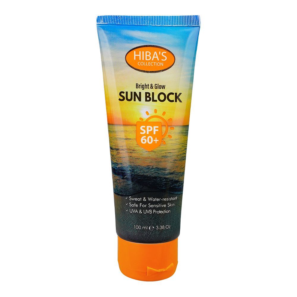 Hiba's Bright & Glow Sun Block, UVA+UVB Protection, Sweat & Water-Resistant, SPF-60+, 100ml