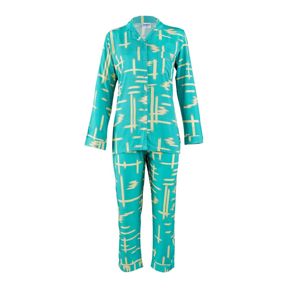 Basix Women's Abstract Pattern Loungewear Set, 2-Piece, Emerald Green, LW-633