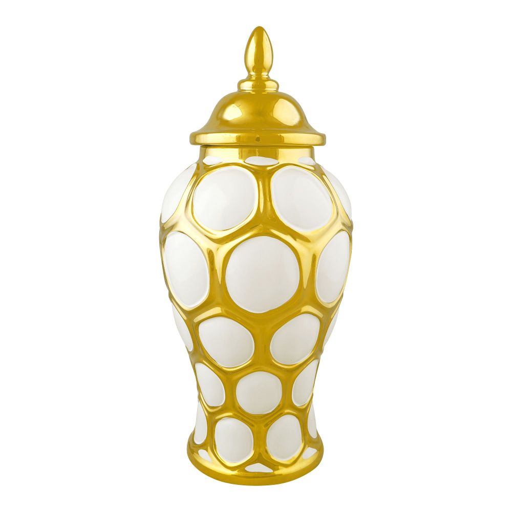 Bhoja Ceramic Vase Candy Jar, Gold, YC-039